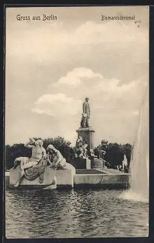 AK Berlin, Bismarckdenkmal und Springbrunnen am Königsplatz