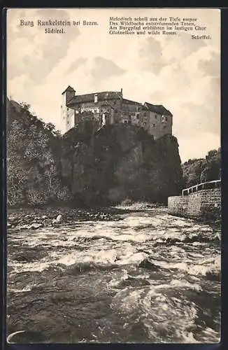 AK Schloss Runkelstein, Blick vom Fluss zum Schloss