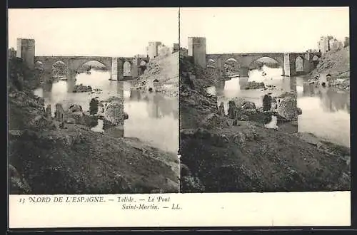 Stereo-AK Tolède, Nord de l`Espagne, Le Pont Saint-Martin