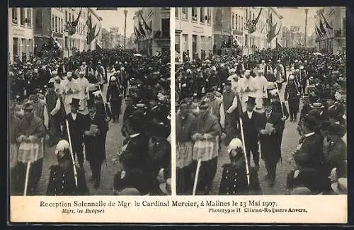 Stereo-AK Malines, Reception de Mgr. le Cardinal Mercier 1907, Mgrs les Evêques