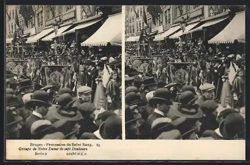 Stereo-AK Bruges, Procession du Saint Sang, Groupe de Notre Dame de sept Douleurs