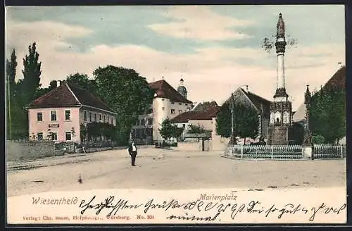 AK Wiesentheid, Marienplatz mit Säulendenkmal und Geschäftshaus