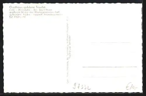 AK Escherndorf /Main, Gasthaus goldene Traube J. Nunn, Aussen- u. Innenansicht, Gewässerpartie, Bocksbeutel u. Weinglas