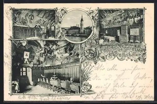 AK Passau, Gasthaus Passauer Rathskeller, Innen- und Aussenansichten