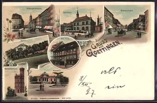 Lithographie Göttingen, Alte Fink, Gronerstrasse, Weenderstrasse, Anatomie mit Denkmal