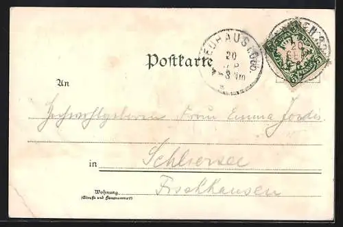 Lithographie München, St. Lucaskirche, Panorama mit Brücke, Blumen