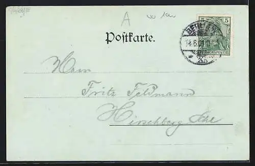 Mondschein-AK Berlin-Steglitz, Schlosspark-Partie mit Gebäude, vom Wasser gesehen