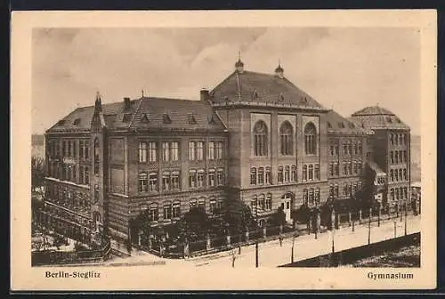 AK Berlin-Steglitz, Gymnasium mit Strasse aus der Vogelschau