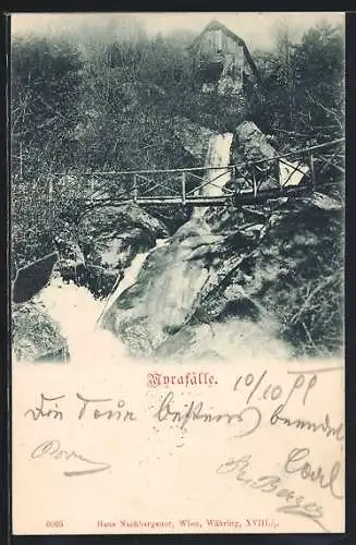 AK Myrafälle mit Brücke und Holzhütte