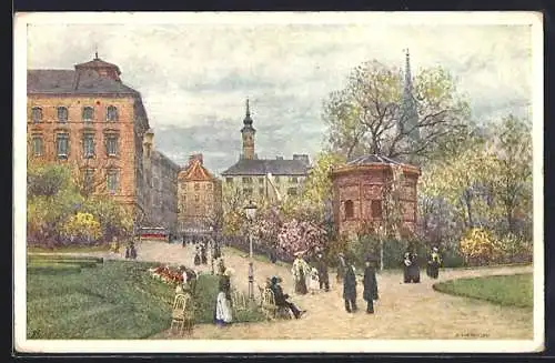 Künstler-AK Wien, Stadtpark, Gartenpartie