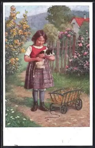 Künstler-AK Brüder Kohn (B.K.W.I) Nr. 333-5: Mädchen mit Katze auf dem Arm