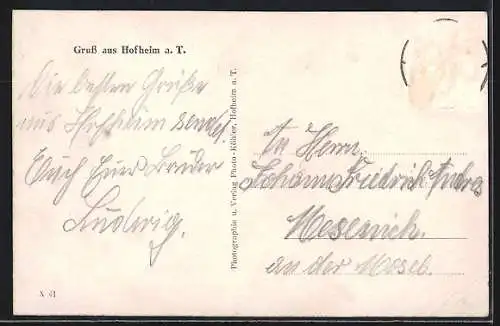 AK Hofheim a. T., Ortsansicht vom Kohausentempel