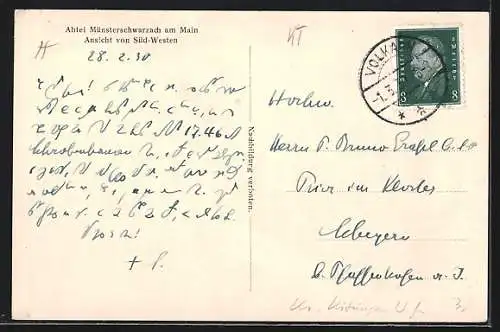 AK Münsterschwarzach a. M., Abtei von Süd-Westen