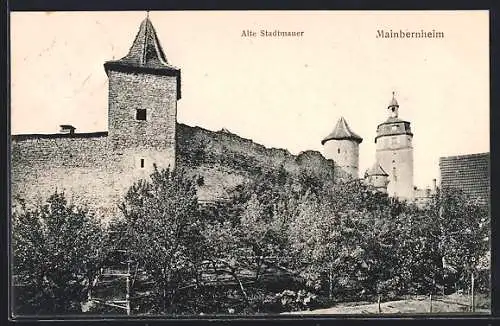 AK Mainbernheim, Alte Stadtmauer mit Türmen