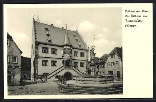 AK Volkach a. M., Rathaus mit Immaculata-Brunnen