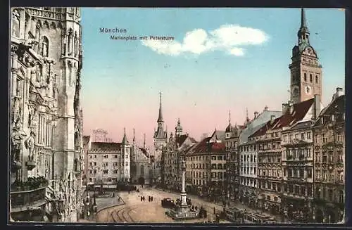 AK München, Marienplatz mit Petersturm