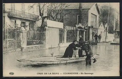 AK Courbevoie, Un Sauvetage, überschwemmte Strasse durch Hochwasser