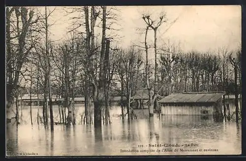 AK Saint-Cloud, Le Parc, Inondation de l`Allee du Monument