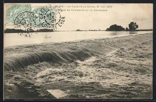 AK Blois, Inondations Octobre 1907, Route de Chambord et le Deversoir