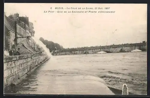 AK Blois, Inondations Octobre 1907, Le Pont