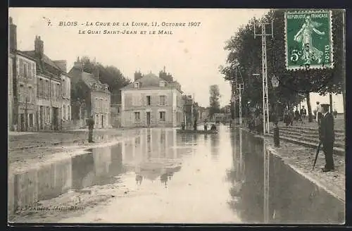 AK Blois, Inondations Octobre 1907, Le Quai Saint-Jean et le Mail