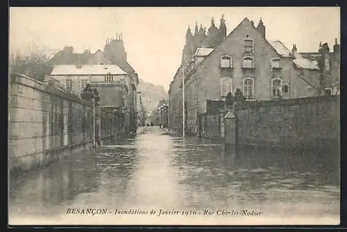 AK Besancon, Hochwasser 1910, Rue Charles-Nodier