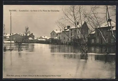 AK Troyes, Inondation Janvier 1910, La Seine et la Place des Charmilles