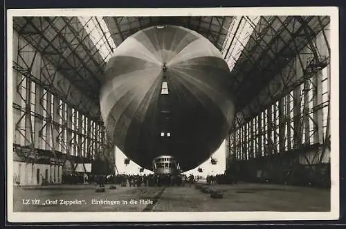 AK Luftschif Graf Zeppelin LZ 127, Einbringen in die Halle