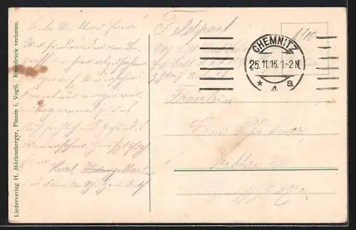 Lied-AK Hilmar Mückenberger: Bergmannsglück, Lied in Mundart, die Familie des Bergmanns in der Stube