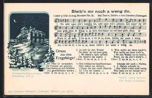 Lied-AK Anton Günther Nr. 19: Bleib`n mr noch a weng do, Text und Noten