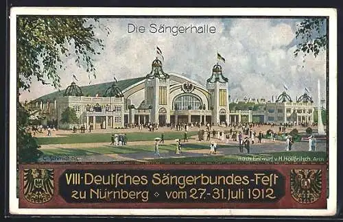 AK Nürnberg, VIII. Deutsches Sängerbundes-Fest 1912, Die Sängerhalle, Wappen