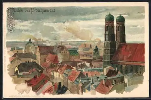 Künstler-AK Heinrich Kley: München, Panorama vom Petersturm aus