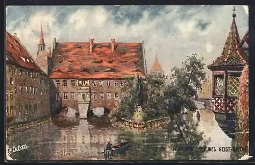 Künstler-AK Charles F. Flower: Nürnberg, Heiliges Geist-Spital, Ruderboot