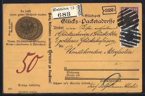 AK Glückspost, Postgeschichte, Geld Deutsches Reich 20 Mark