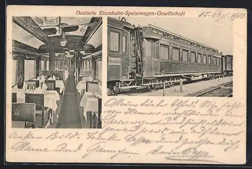 AK Deutsche Eisenbahn-Speisewagen-Gesellschaft, Inneres eines Speisewagens