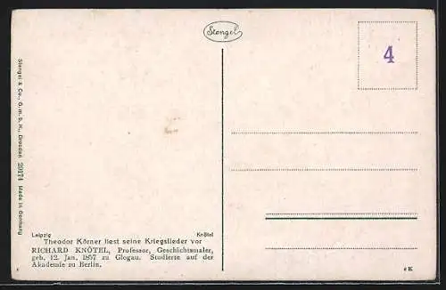 Künstler-AK Richard Knoetel: Theodor Körner liest seine Kriegslieder vor
