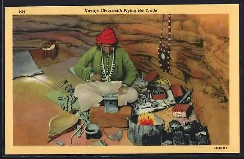 AK Navajo Silversmith Plying His Trade, Handwerker bei der Arbeit