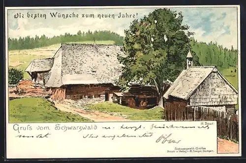 Künstler-AK Hermann Daur: Landschaftsbild mit Schwarzwaldhäusern