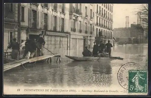 AK Paris, Inondations Janvier 1910, Sauvetage Boulevard de Grenelle, Hochwasser