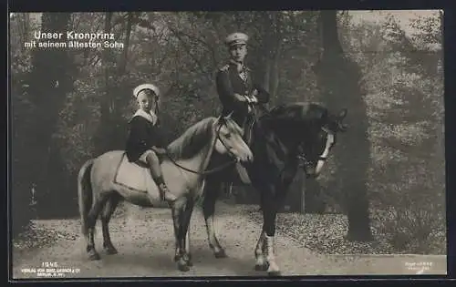 AK Kronprinz Wilhelm von Preussen mit seinem ältesten Sohne beim Ausritt