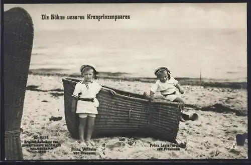 AK Prinz Louis Ferdinand und Prinz Wilhelm am Strand