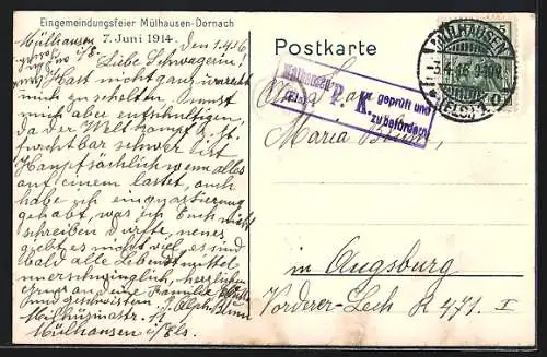 AK Mülhausen-Dornach, Eingemeindungsfeier 7.6.1914, Hist. Festzug, Römer auf dem Durchzuf nach dem Ochsenfeld 58 v. Chr.