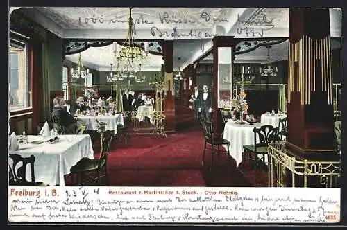 AK Freiburg i. B., Restaurant zum Martinsthor O. Rennig, Innenansicht II. Stock