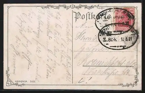 Künstler-AK Lauterbach / Hessen, Totalansicht, auf dem Marktplatz, das Wappen