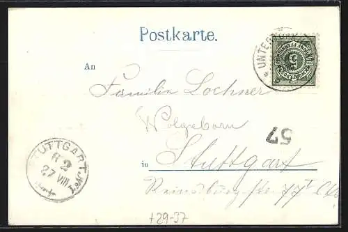 Passepartout-Lithographie Rothenberg / Untertürkheim, Kapelle, Teilansicht mit Wappen