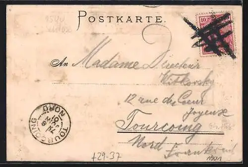 Passepartout-Lithographie Karlsruhe, Schloss, Wappen, Um 1900
