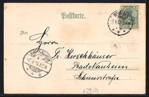 Passepartout-Lithographie Worms, Dom, Seitenansicht auf Efeublatt