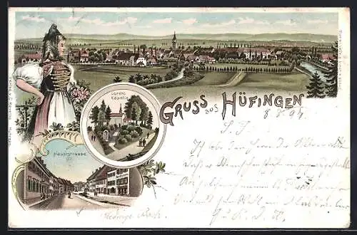 Lithographie Hüfingen, Loreto Kapelle, Hauptstrasse