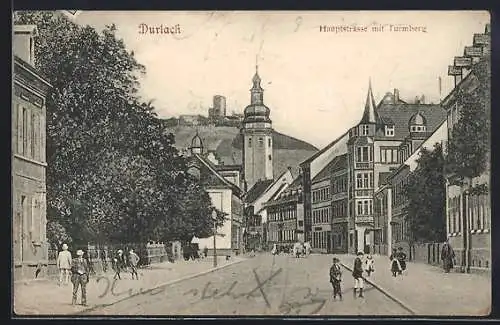 AK Durlach, Hauptstrasse mit Turmberg