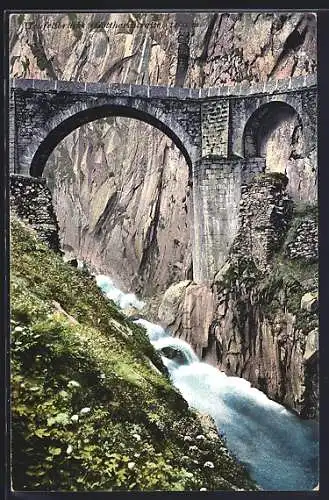 AK Andermatt, Teufelsbrücke, Teil der Gotthardstrasse